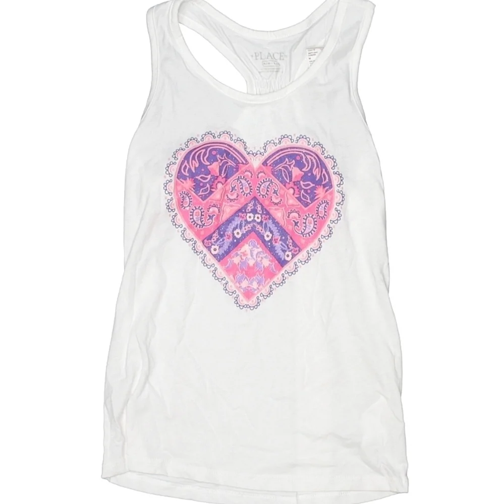 THE CHILDREN'S PLACE Graphic Bandana Print Pink Heart Smocked Ivory Tank‎ Top XL